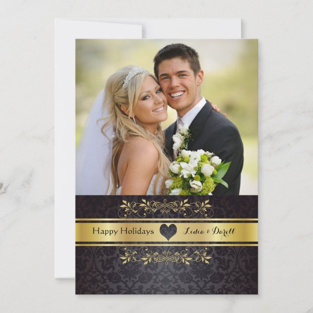 Festividades Cartão de Natal com Foto Dourado Chique (Frente)
