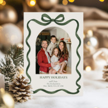 Cartão de Natal com Foto e Fita Verde Elegante