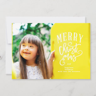 Festividades Cartão de Natal com Foto e Letreiro Branco Feliz N
