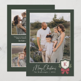 Festividades Cartão de Natal com Foto e Monograma Crest Striped