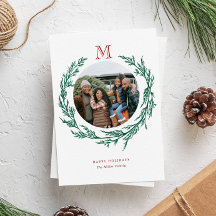 Cartão de Natal com Foto e Monograma em Coroa