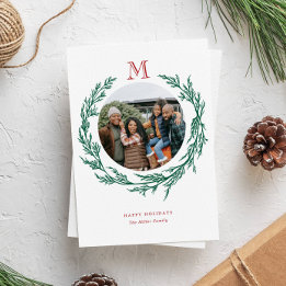 Festividades Cartão de Natal com Foto e Monograma em Coroa