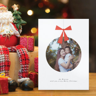 Festividades Cartão de Natal com Foto e Ornamento Minimalista M