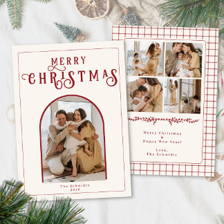 Festividades Cartão de Natal com Foto em Arco Elegante e Xadrez