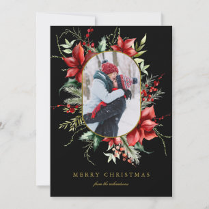 Festividades Cartão de Natal com Foto em Moldura Dourada MerryB