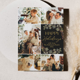 Festividades Cartão de Natal com Foto em Ouro Elegante