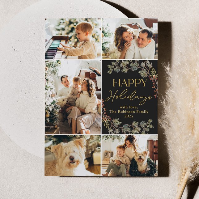 Festividades Cartão de Natal com Foto em Ouro Elegante (Criador carregado)