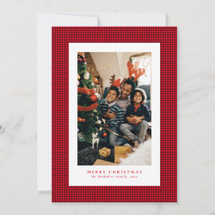 Festividades Cartão de Natal com foto em padrão xadrez escocês