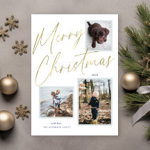 Cartão de Natal com Foto em Script Dourado 3