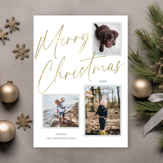 Festividades Cartão de Natal com Foto em Script Dourado 3 (Criador carregado)