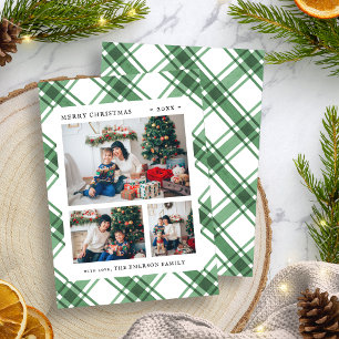 Festividades Cartão de Natal com Foto em Xadrez Verde