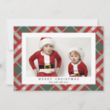 Cartão de Natal com Foto em Xadrez Vermelho Tradic