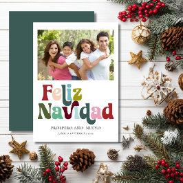Festividades Cartão de Natal com Foto Retro Feliz Navidad em Es