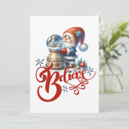 Festividades Cartão de Natal com gnomo fofo e globo de neve