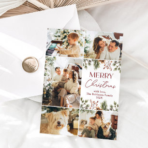 Festividades Cartão de Natal com Grade de Fotografias Dourada 5