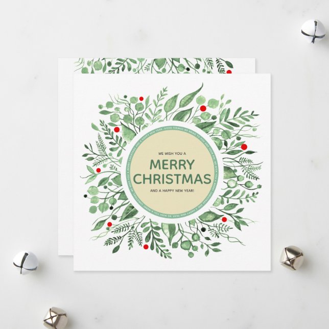 Festividades Cartão de Natal com Grinalda de Aquarela (Frente/Verso In Situ)