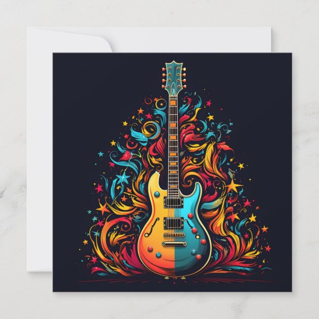 Festividades Cartão de Natal com guitarra árvore de Natal (Frente)