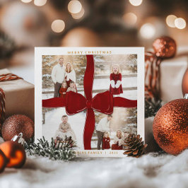 Festividades Cartão de Natal com Laço Vermelho para 4 Fotos