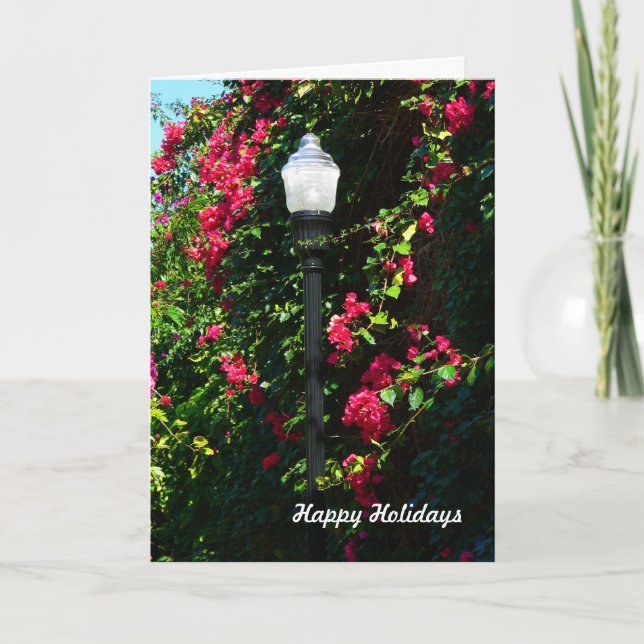 Festividades Cartão de Natal com Lâmpada de Rua e Flores (Frente)