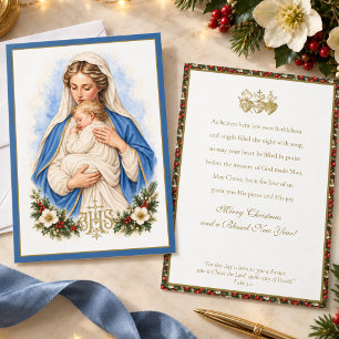 Festividades Cartão de Natal com Madonna e Menino com IHS Doura