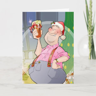 Festividades Cartão de Natal com o homem alegre do presente da
