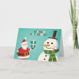 Festividades Cartão de Natal com papai noel e boneco de neve
