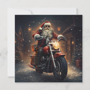 Festividades cartão de Natal com Papai Noel pilotando uma moto
