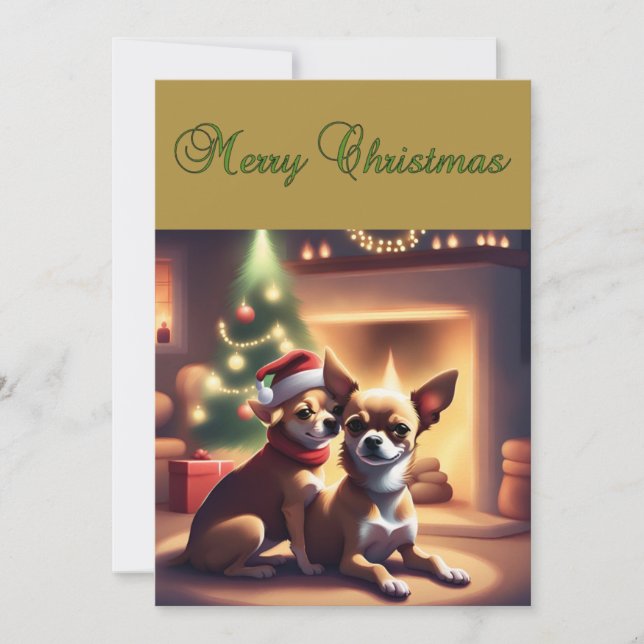 Festividades Cartão de Natal com Par Chihuahua Adorável (Frente)