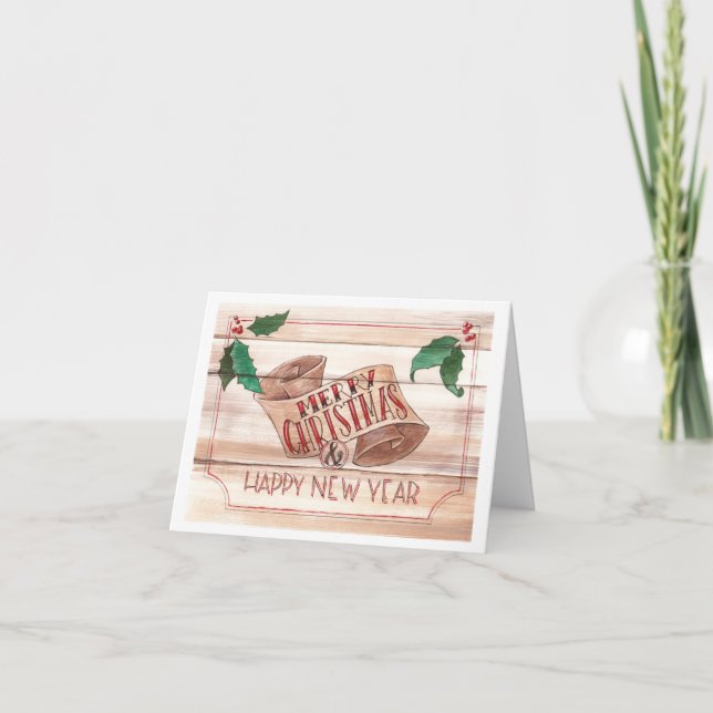 Festividades Cartão de Natal com Pergaminho Feliz (Frente)