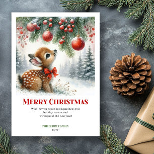 Festividades Cartão de Natal com pintura em aquarela de um cerv