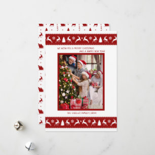 Festividades Cartão de Natal com Rena Branca Vermelha de Foto d