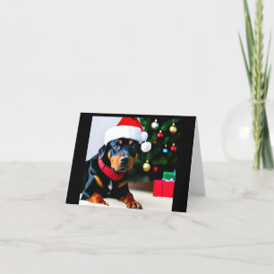 Festividades Cartão de Natal com Rottweiler vestindo chapéu de 