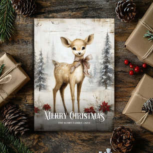 Festividades Cartão de Natal com Veado em Aquarela Digital Verm