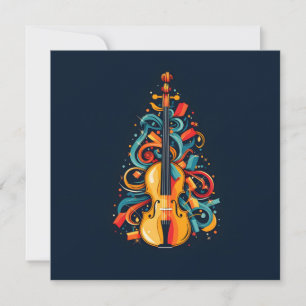 Festividades Cartão de Natal com violino e árvore de Natal
