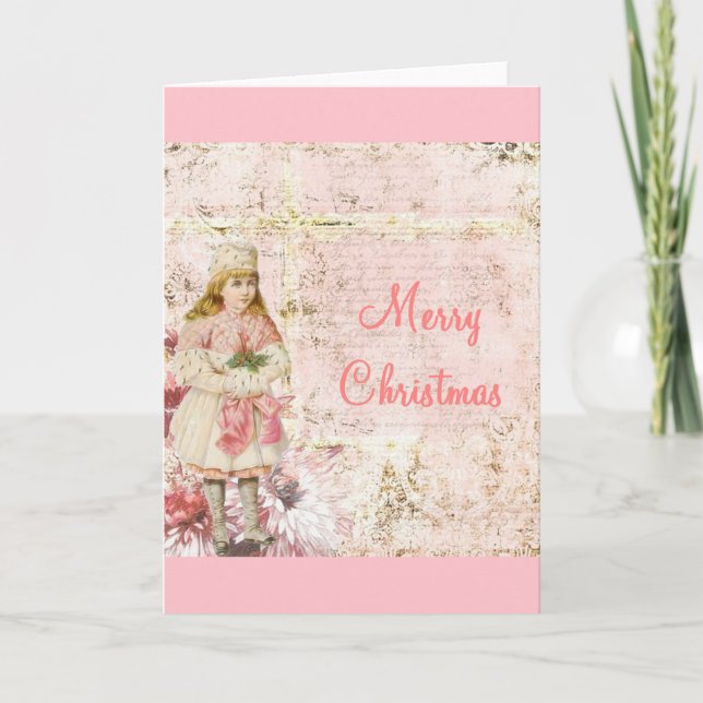 Festividades cartão de Natal cor-de-rosa do Victorian (Frente)