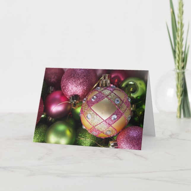 Festividades Cartão de Natal cor-de-rosa e verde do vazio do (Frente)