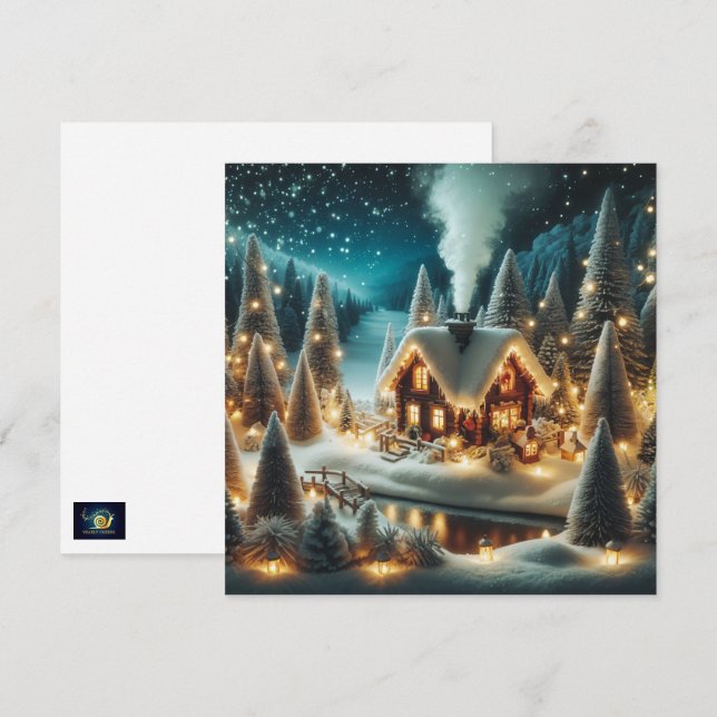 Festividades Cartão de Natal Cozy Winter Cabin (Frente/Verso)