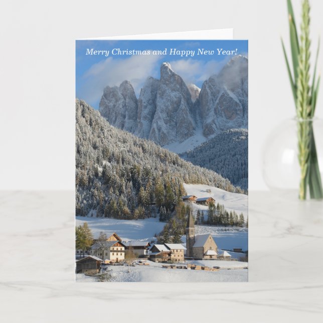 Festividades Cartão de Natal da aldeia Dolomites Alps (Frente)