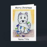 Festividades Cartão de Natal da arte das luzes de Natal de<br><div class="desc">Eu criei este cartão de Natal bonito usando minha imagem da miniatura do watercolour. Este cartão delicioso pode ser personalizado. Olhe por favor meus outros artigos do westie.</div>