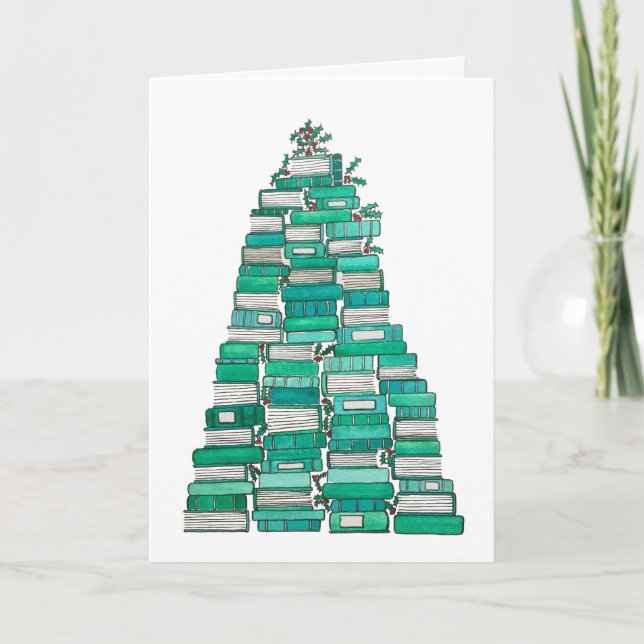 Festividades Cartão de Natal da Árvore de Livro (Frente)