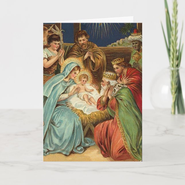 Festividades Cartão de Natal da Cena Vintage Manger (Frente)