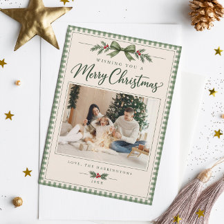 Festividades Cartão de Natal da Família com Xadrez Verde