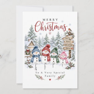 Festividades Cartão de Natal da Família do Boneco de Neve Feliz