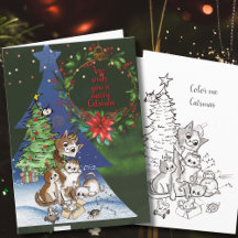 Cartão de Natal da Família Gatos Felizes, Pinte o 