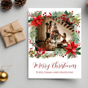 Festividades Cartão de Natal da Família Poinsettia Frame