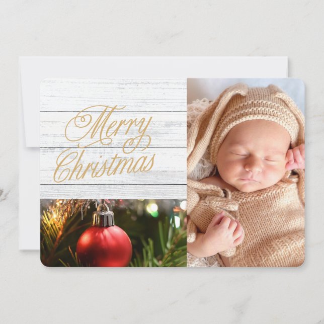 Festividades Cartão de Natal Da Família Rustic Plank (Frente)