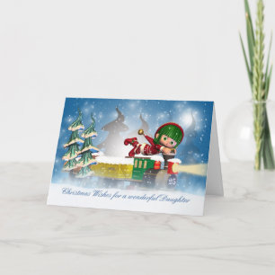 Festividades Cartão de Natal da Filha com elfo bonito no Chris
