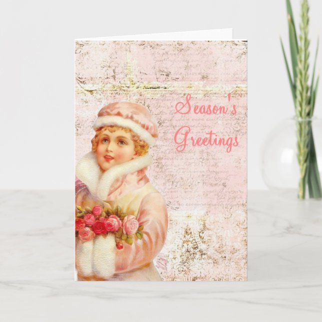 Festividades Cartão de Natal da menina do Victorian (Frente)