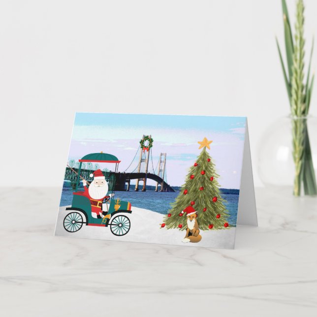 Festividades Cartão de Natal da ponte de Mackinac (Frente)