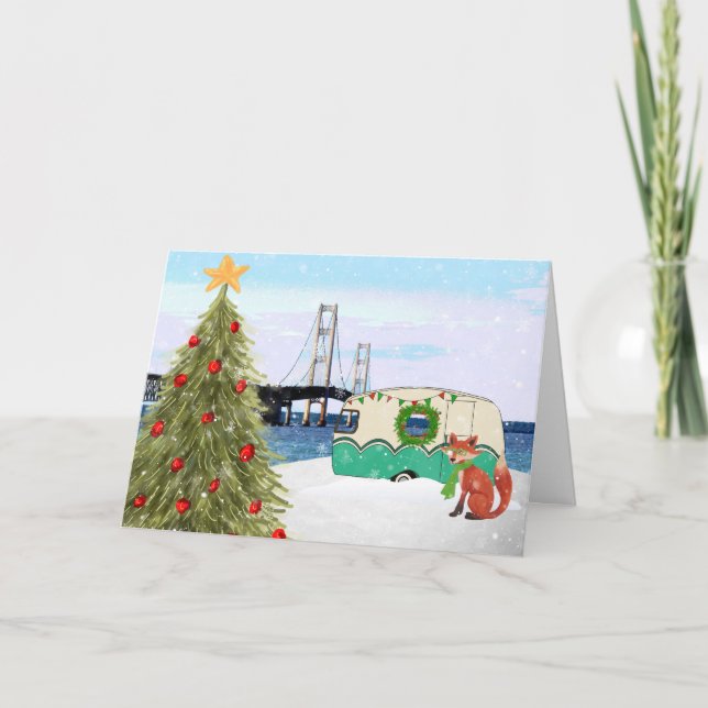 Festividades Cartão de Natal da Ponte Mackinac (Frente)